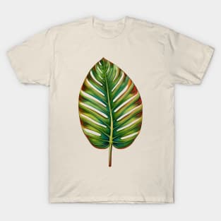 Watercolor Green Teal Yellow Red Tropical Leaf T-Shirt